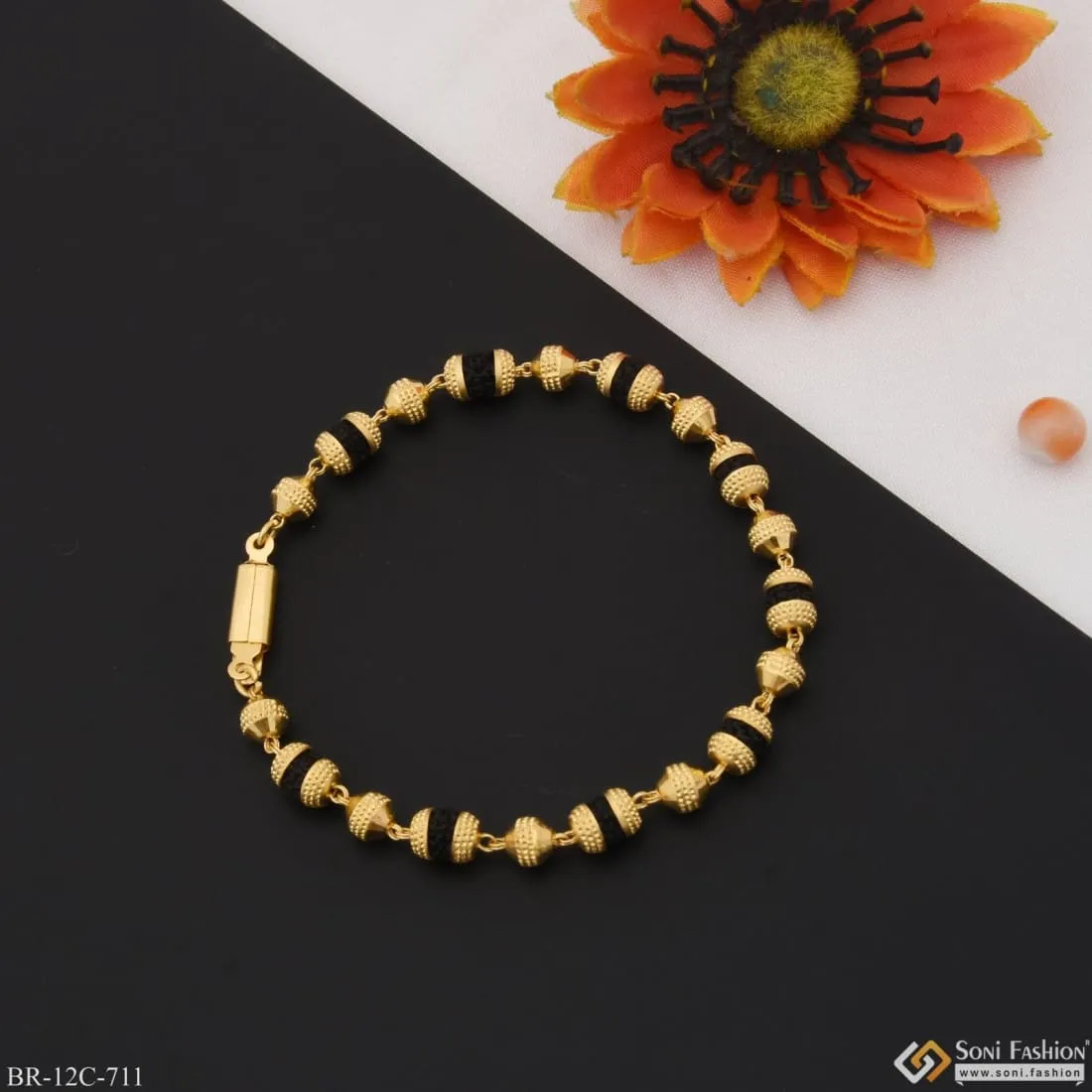 1 Gram Gold Plated Cute Design Best Quality Rudraksha Bracelet for Men - Style C711