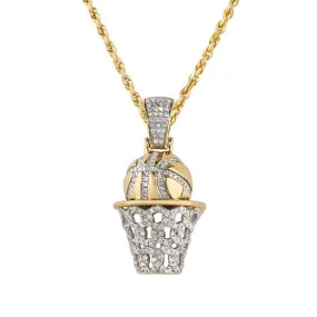 10k Two Tone Gold Diamond Basketball Hoop Pendant 0.60 Ctw