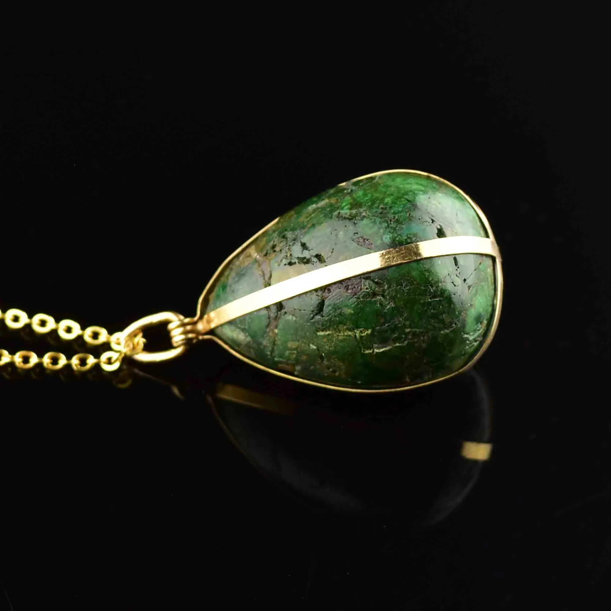 14K Gold Connemara Marble Egg Pendant Necklace