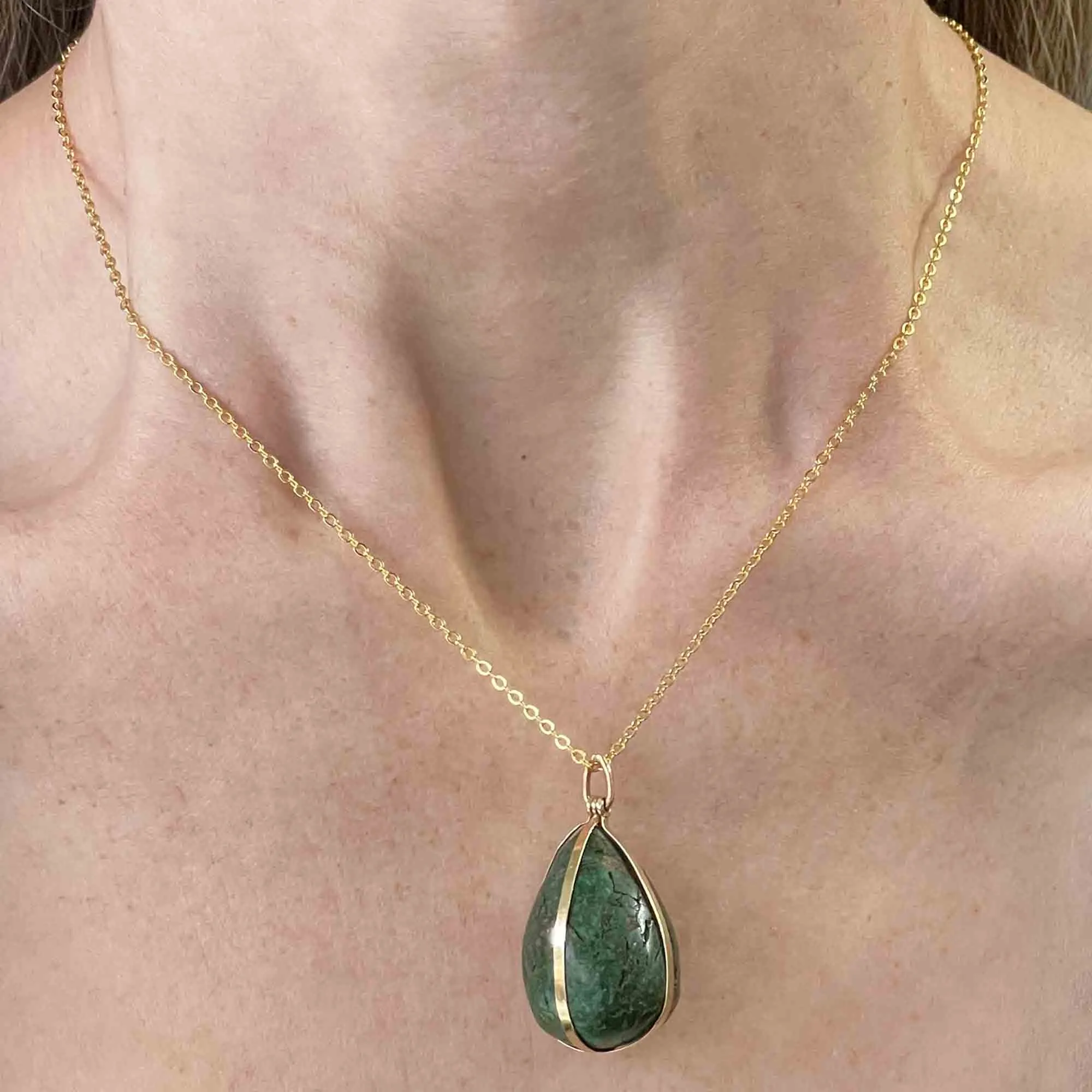 14K Gold Connemara Marble Egg Pendant Necklace