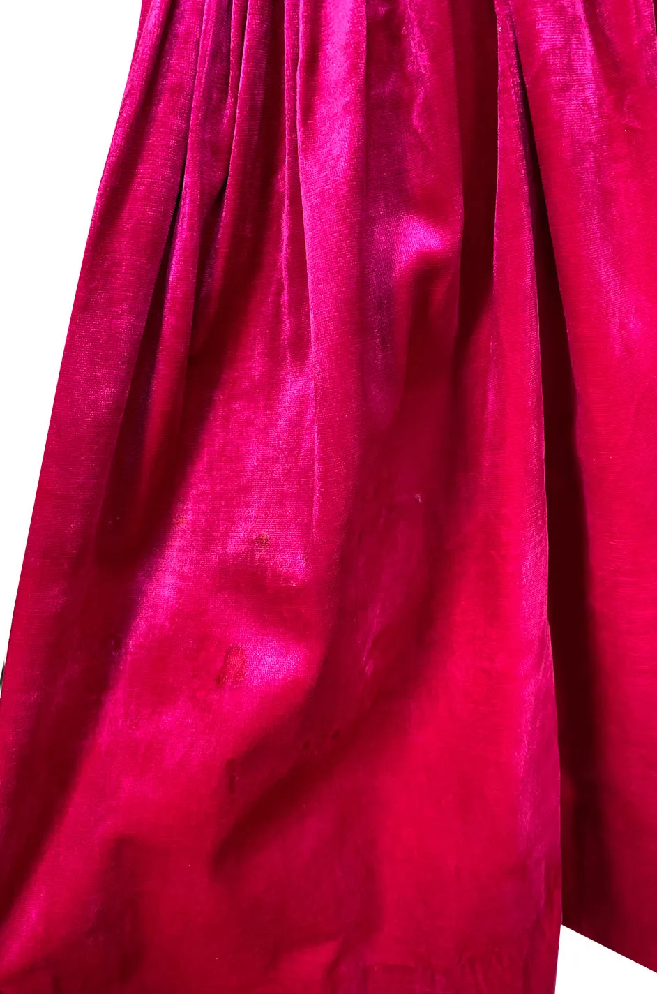 1920s Deep Fuchsia Pink Velvet Dress w Gold Lame Flowers & Trim