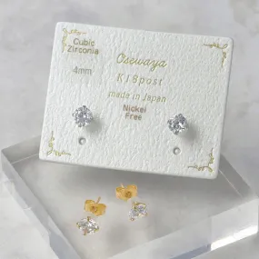 4mm CZ 18K Gold Post Studs