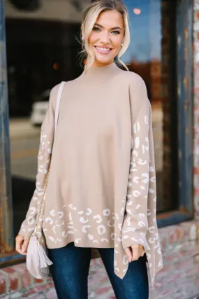 All In Theory Taupe Brown Leopard Sweater Tunic