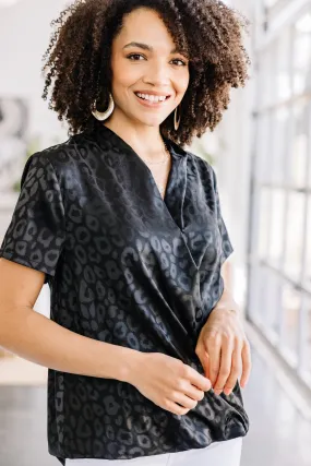 All My Love Black Satin Leopard Blouse