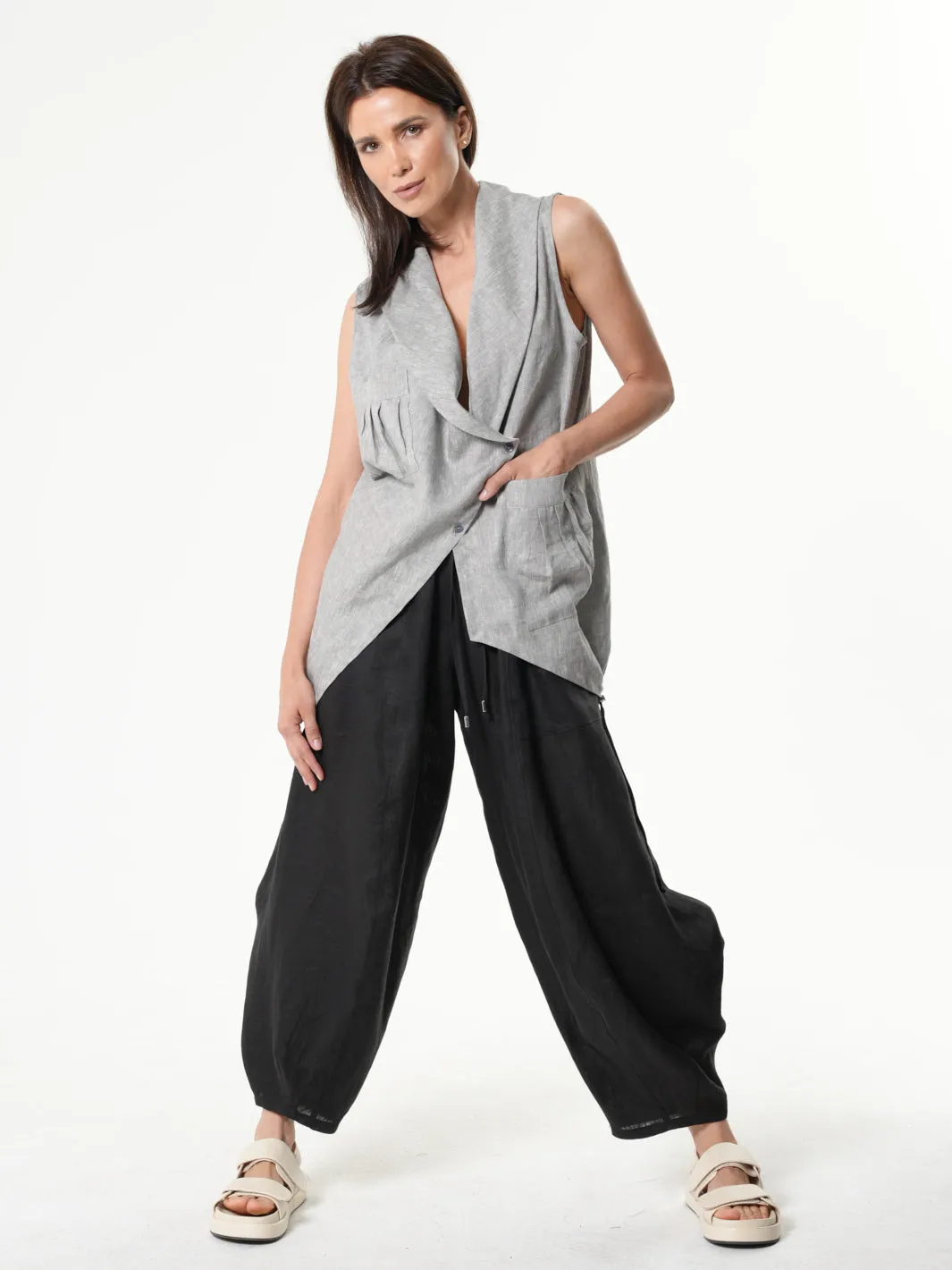 Asymmetric Linen Top In Gray