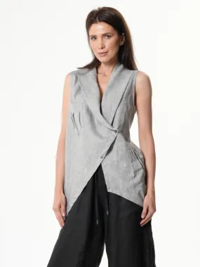 Asymmetric Linen Top In Gray