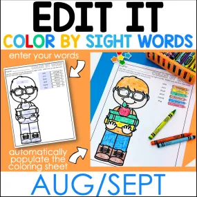 Back To School Edit It Color By Sight Word | Printable Classroom Resource | Differentiated Kindergarten