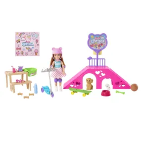 Barbie Chelsea Doll And Accessories, Skatepark Playset With 2 Puppies And 15  Pieces