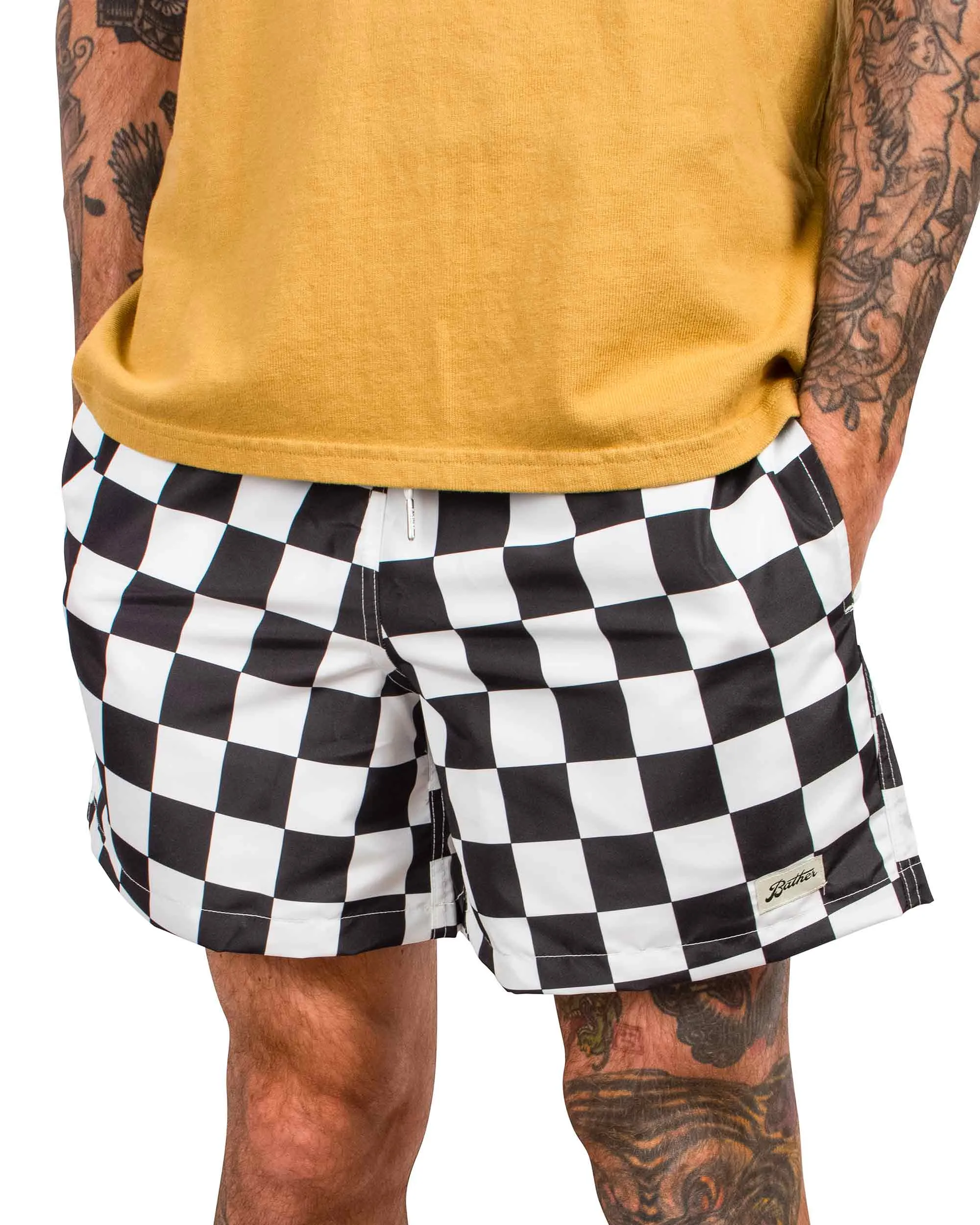 Bather Black Checkerboard Swim Trunk