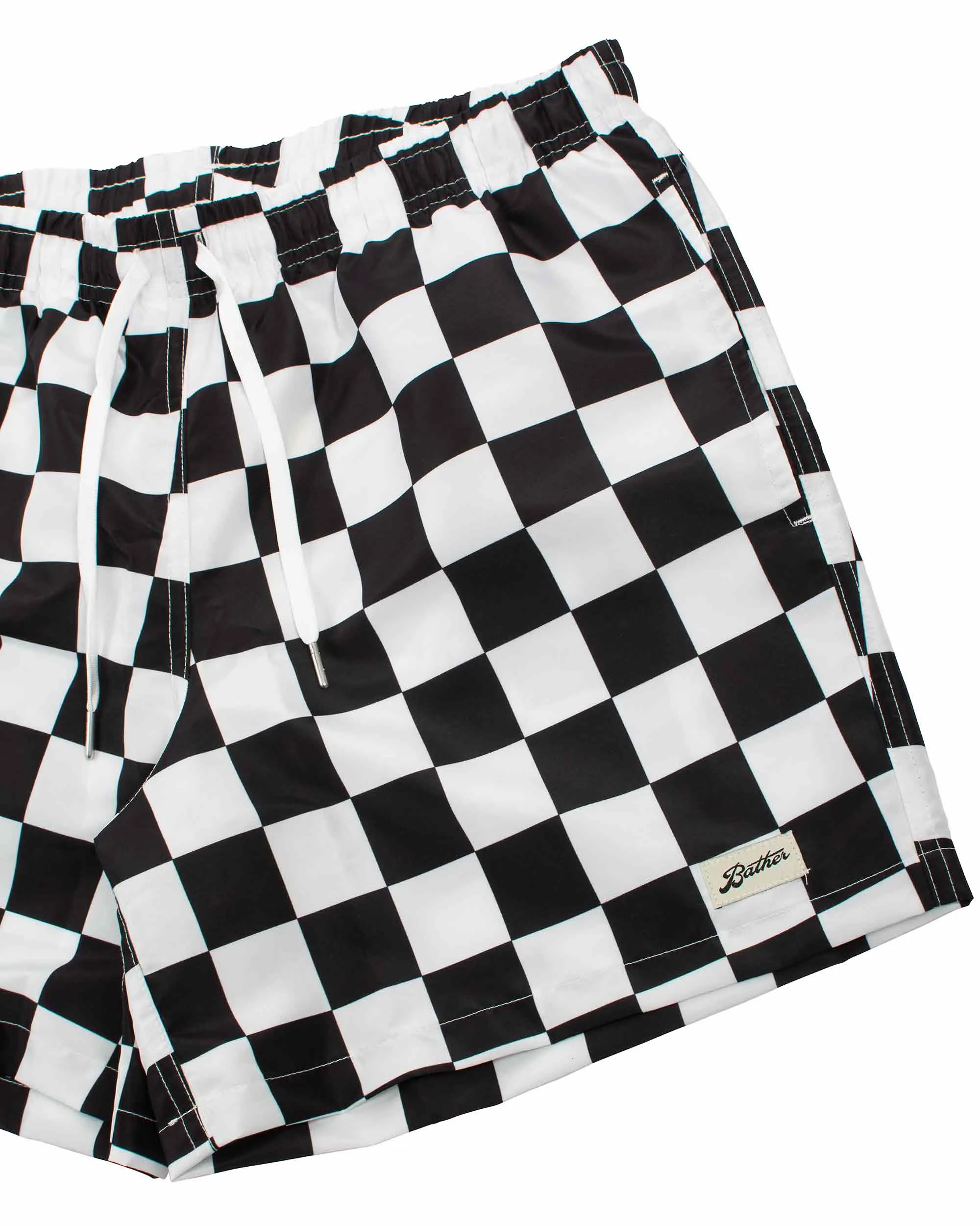 Bather Black Checkerboard Swim Trunk