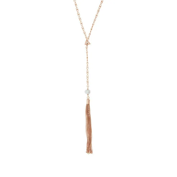 Before The Sunset Pearl Lariat- Rose Gold