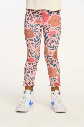 Bottom Ruffle Floral & Leopard Print Legging