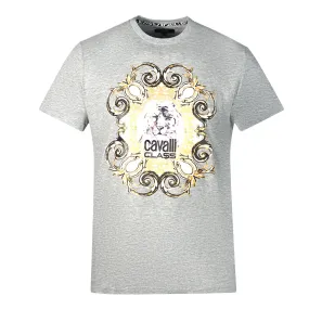 Cavalli Class Bold Tiger Emblem Design Grey T-Shirt