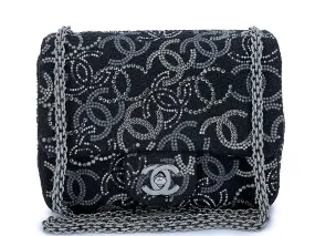 Chanel 2010 Black Paris-Shanghai Pudong Crystals Mini Flap Bag RHW