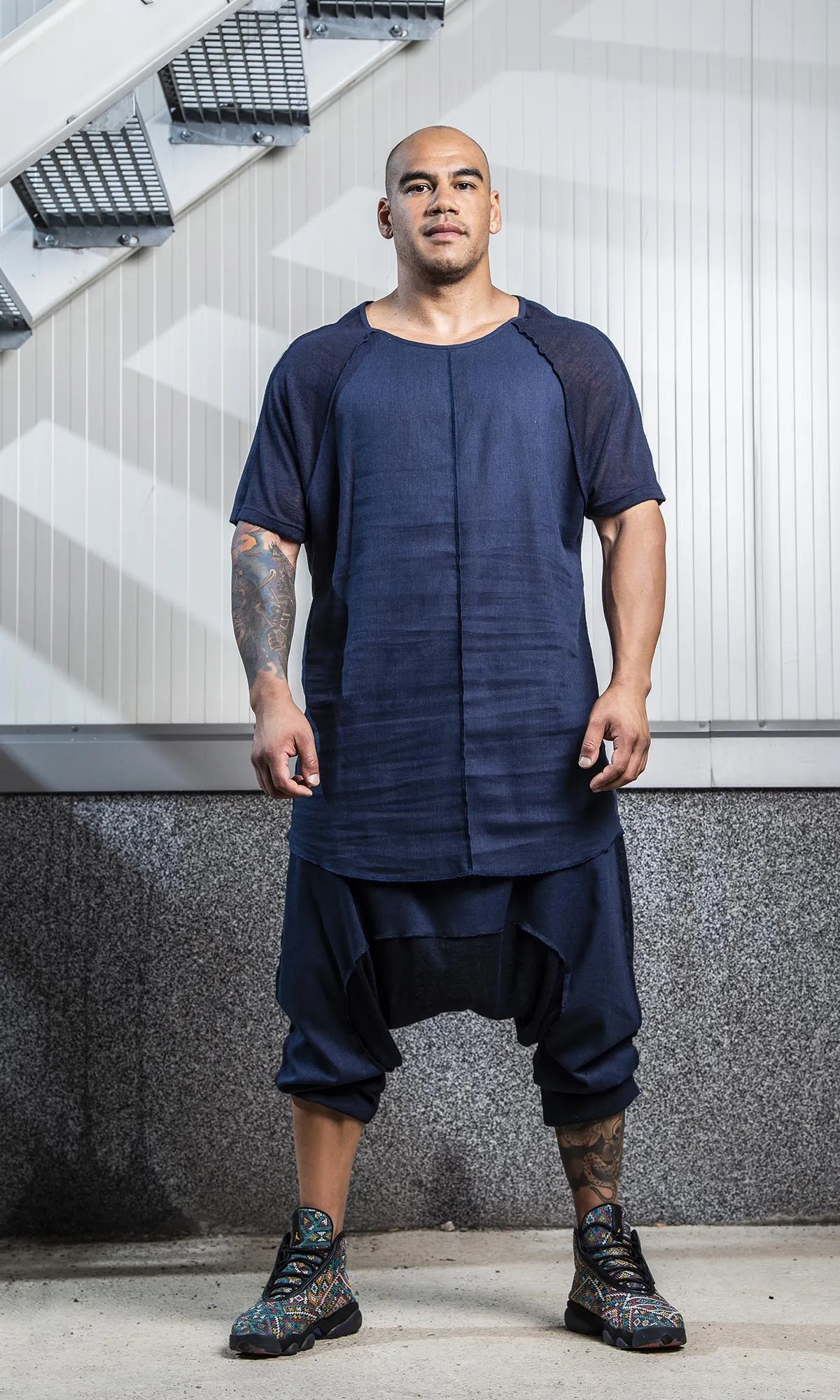 Drop Crotch Linen Knit Harem Pants