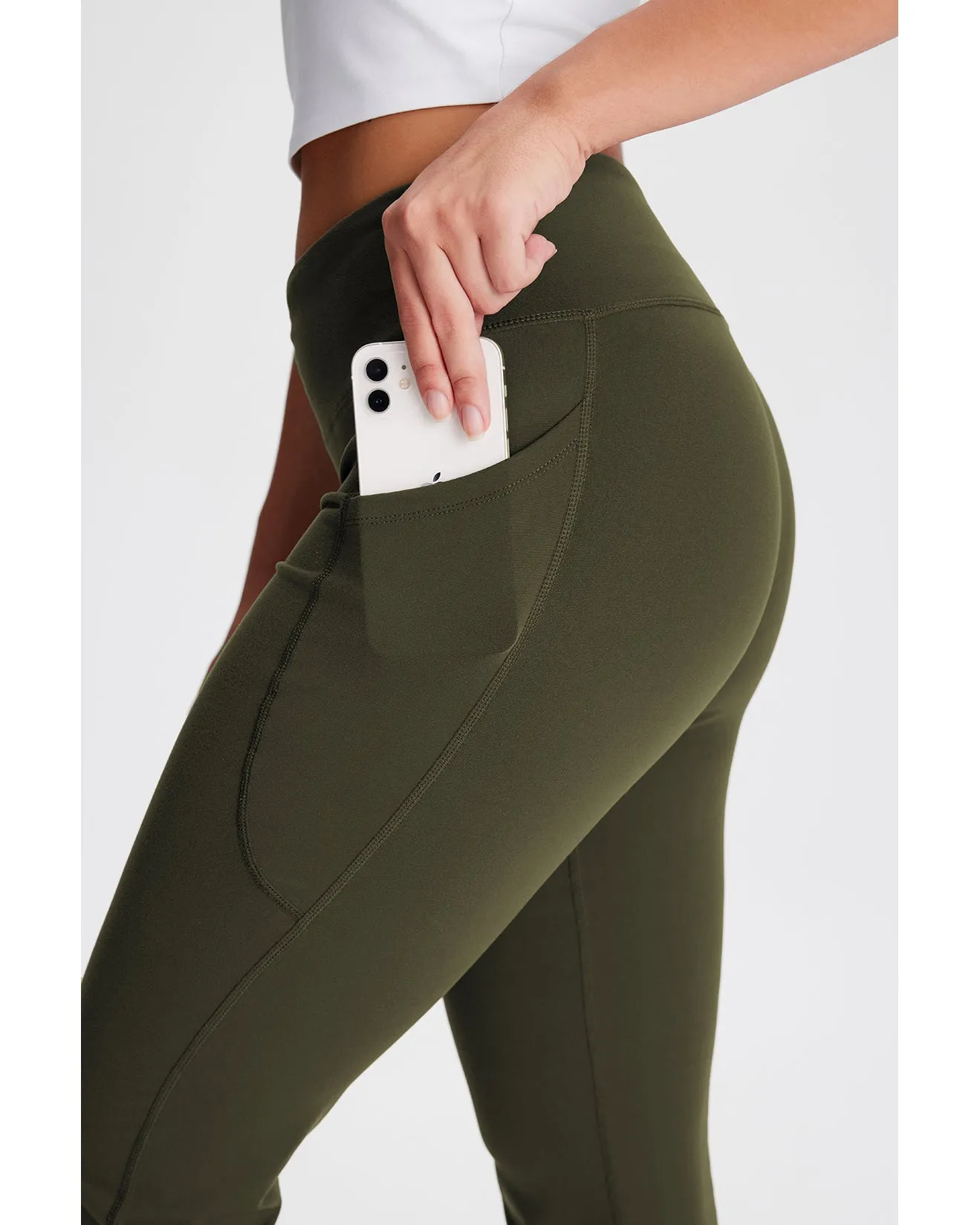 Essential Bootcut Yoga Pants, Side Pockets (Dark Olive)