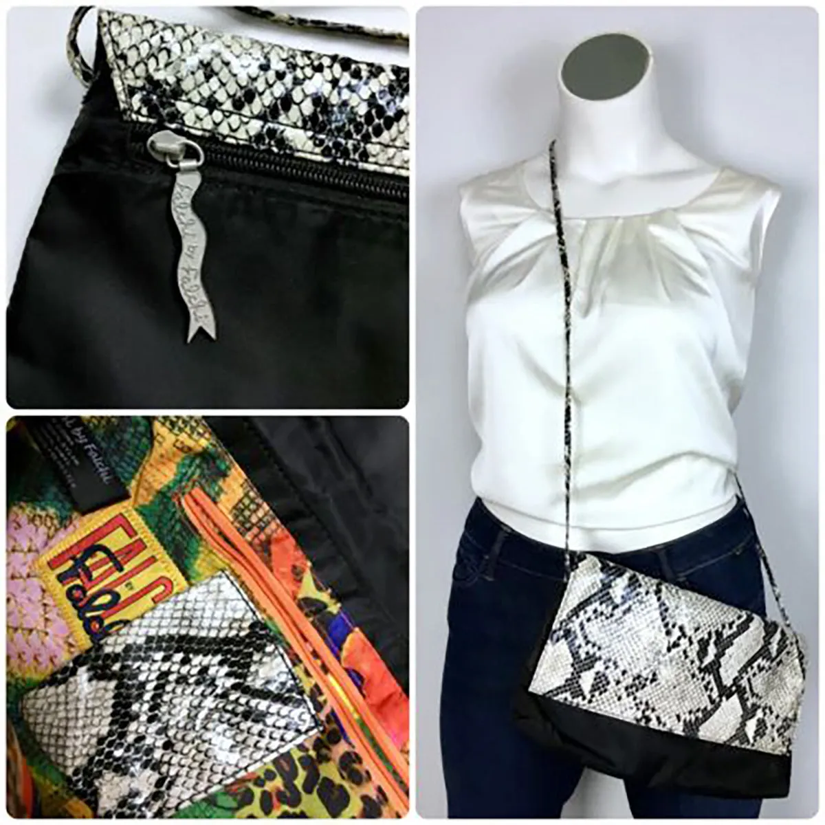 Falchi by Falchi White & Black Snakeskin Print Purse