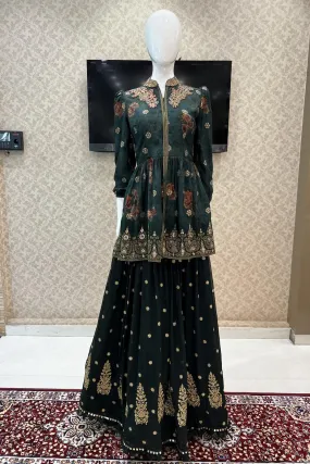 Green Beads, Stone and Banaras Butta work Peplum Style Lehenga