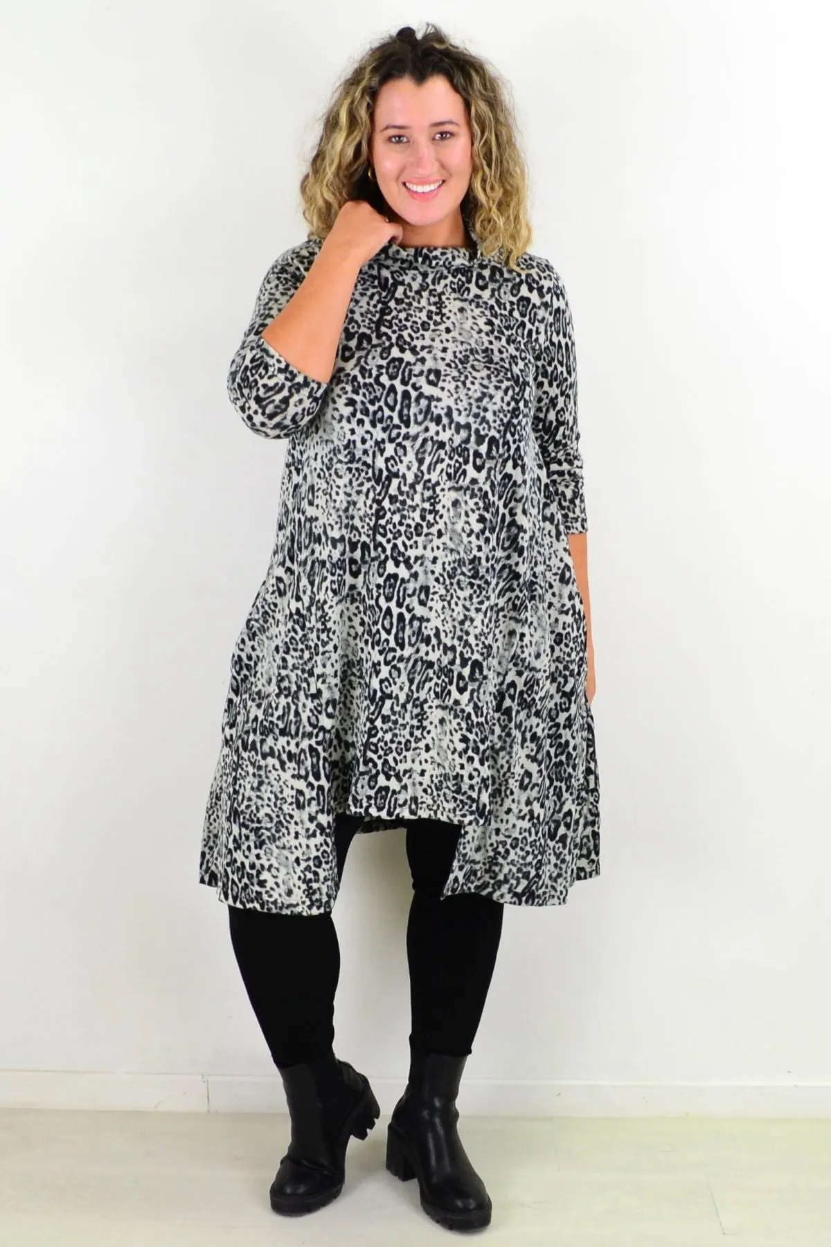 Leopard Print Fleece Tunic Dress