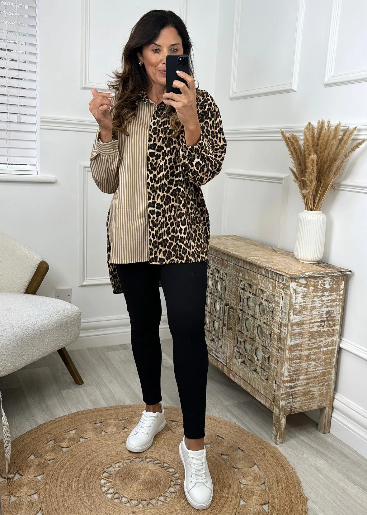 Lola Beige Stripe And Leopard Shirt