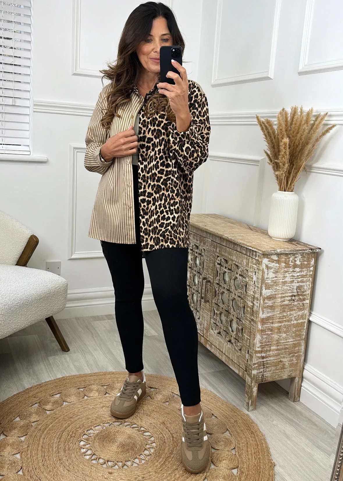 Lola Beige Stripe And Leopard Shirt