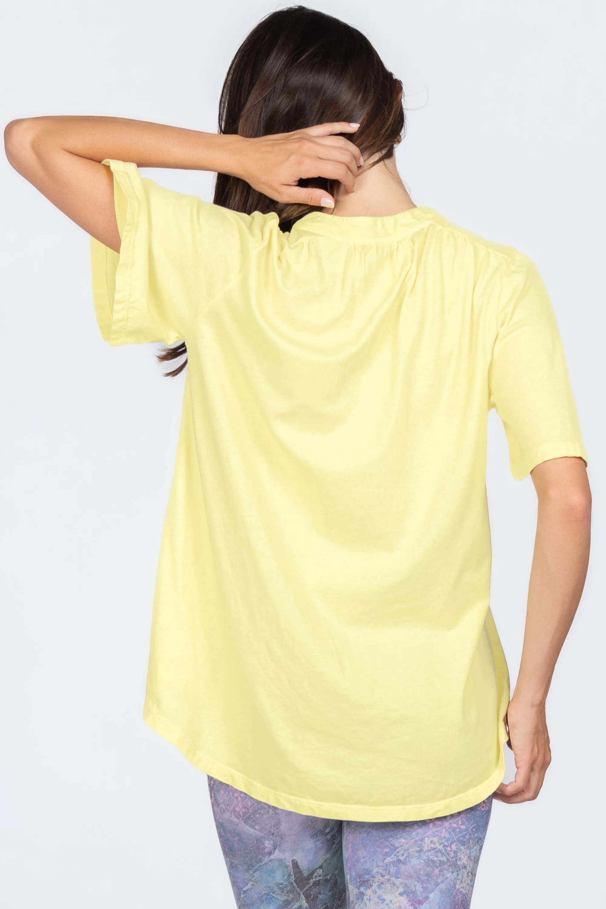 Mandarin V-Neck with Flared Short Sleeves