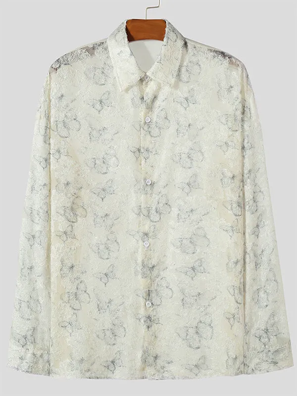 Mens Butterfly Print Casual Long Sleeve Shirt SKUK62928