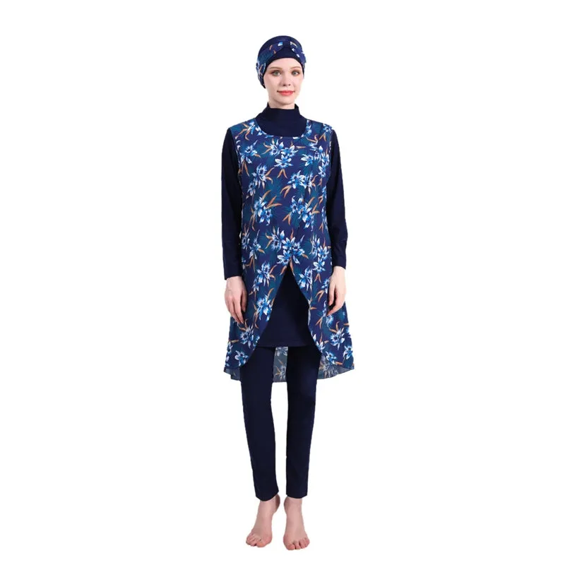 Modest Printed Four Pieces Set Burkini Muslim Swimsuit Swimwear