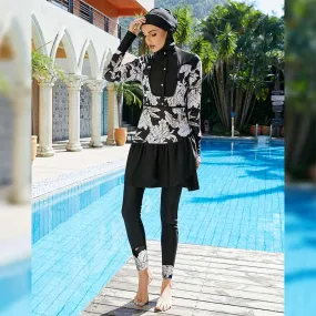 Muslim Women Swimwear Burkinis Floral Printed Halal Swimsuit 3 Pieces Set