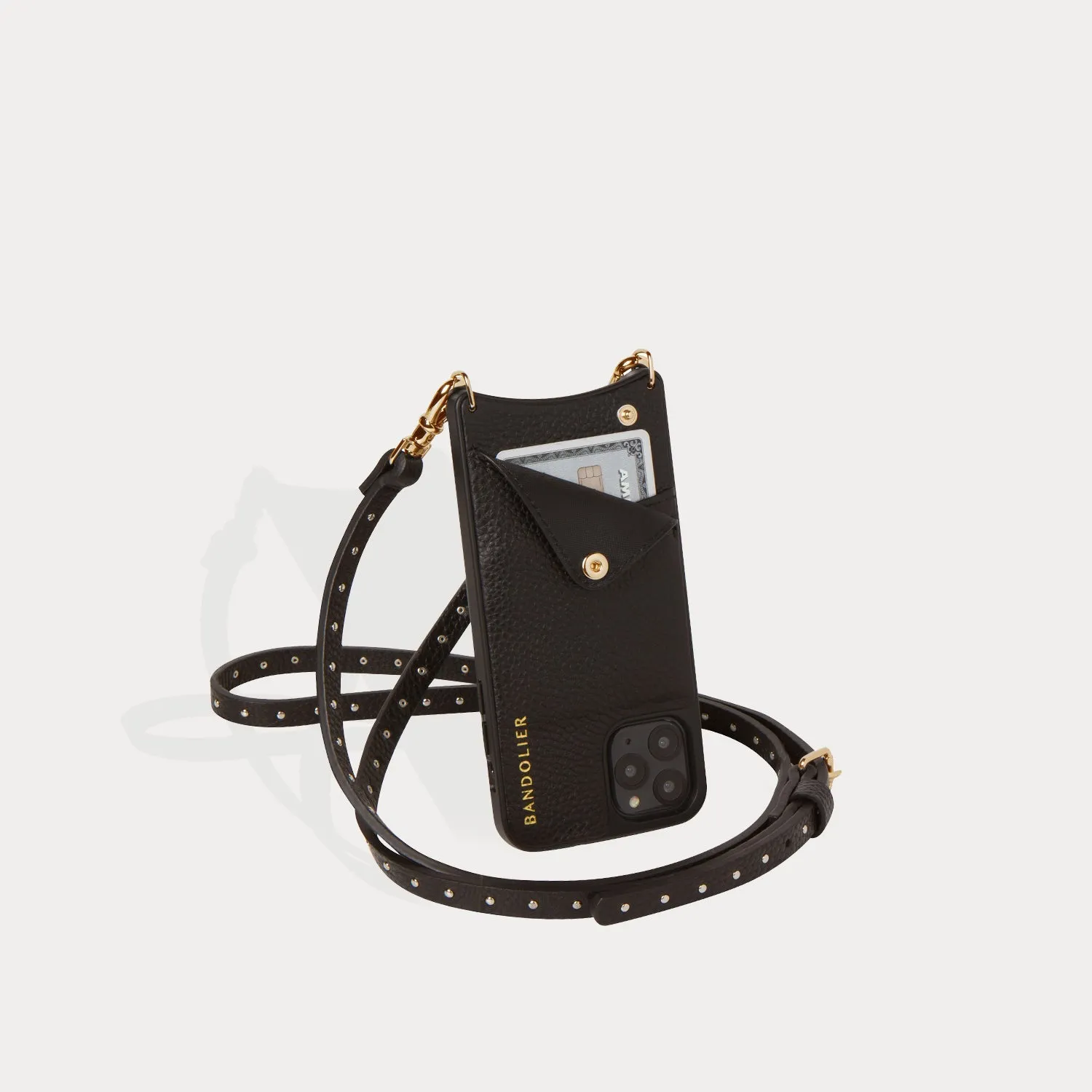 Nicole Pebble Leather Crossbody Bandolier - Black/Gold