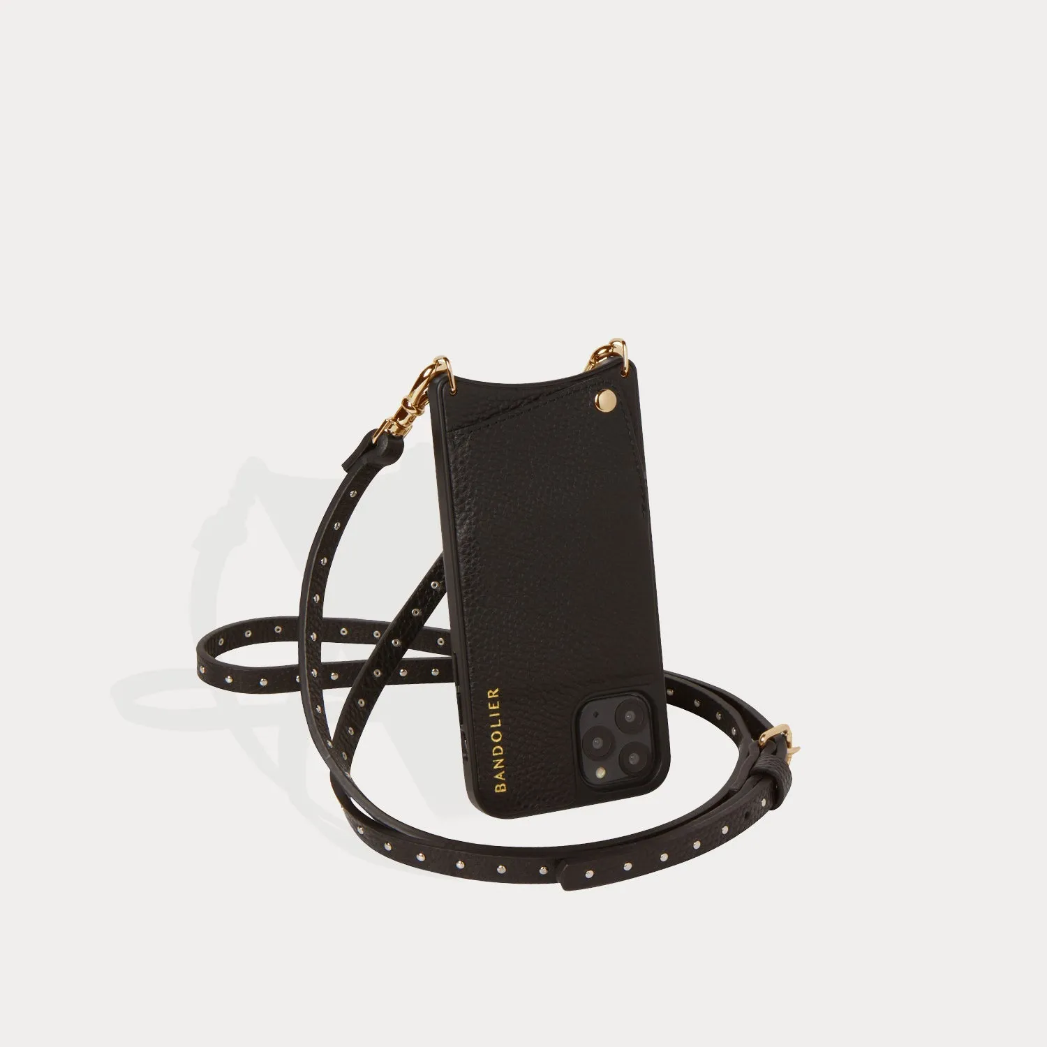 Nicole Pebble Leather Crossbody Bandolier - Black/Gold