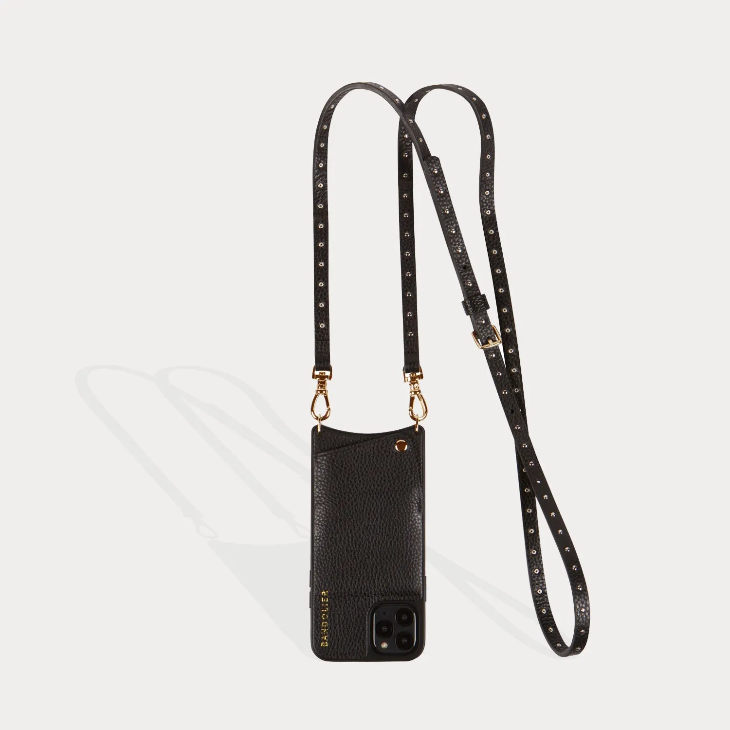 Nicole Pebble Leather Crossbody Bandolier - Black/Gold