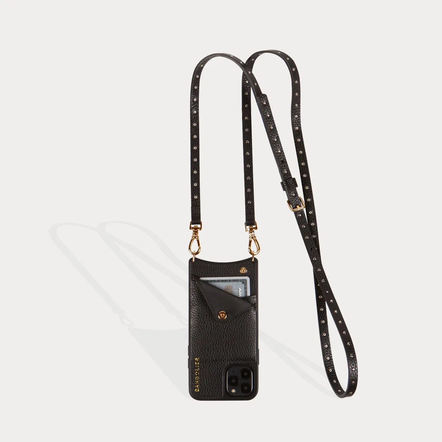 Nicole Pebble Leather Crossbody Bandolier - Black/Gold