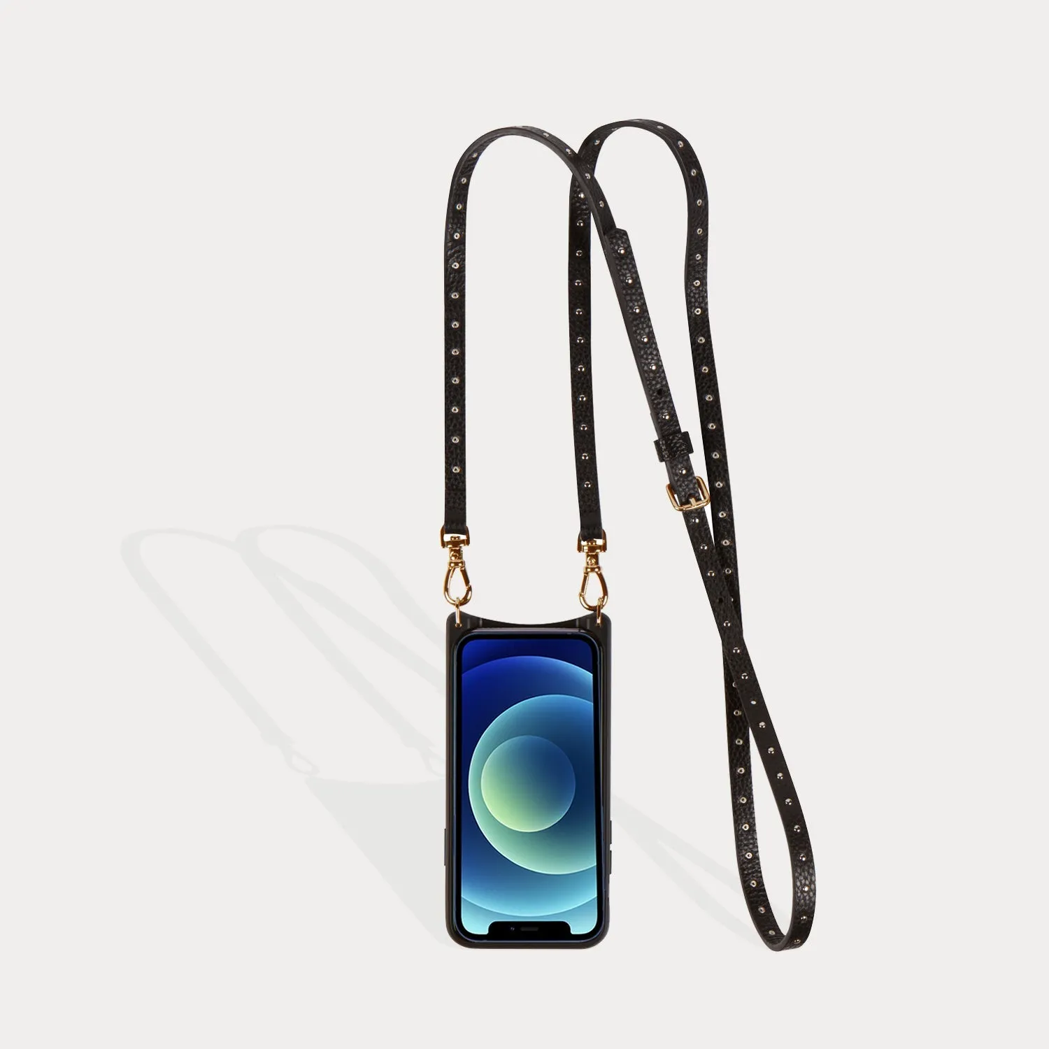 Nicole Pebble Leather Crossbody Bandolier - Black/Gold