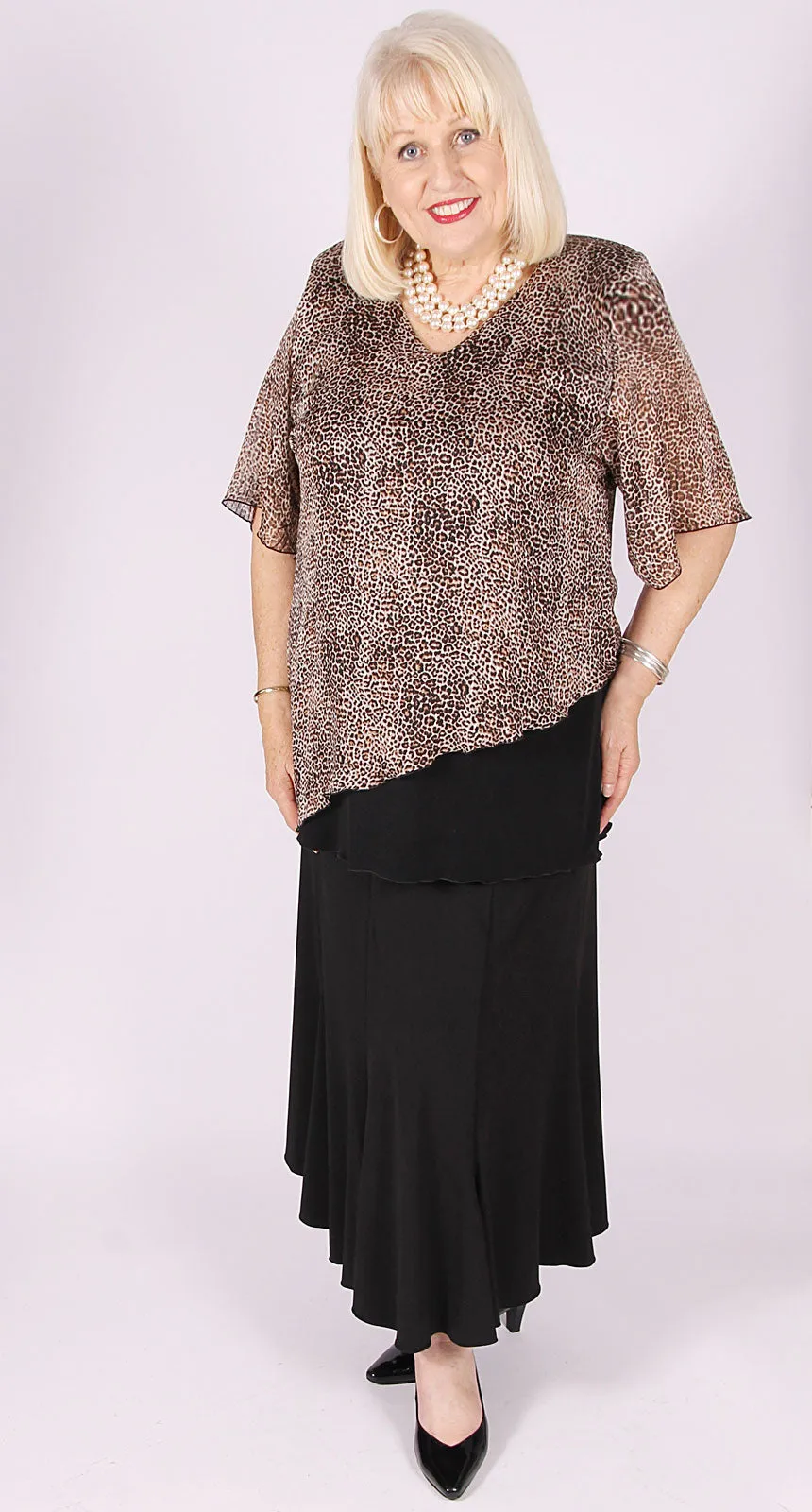 Sierra V-Neckline Asymmetric Top Chocolate Cheetah